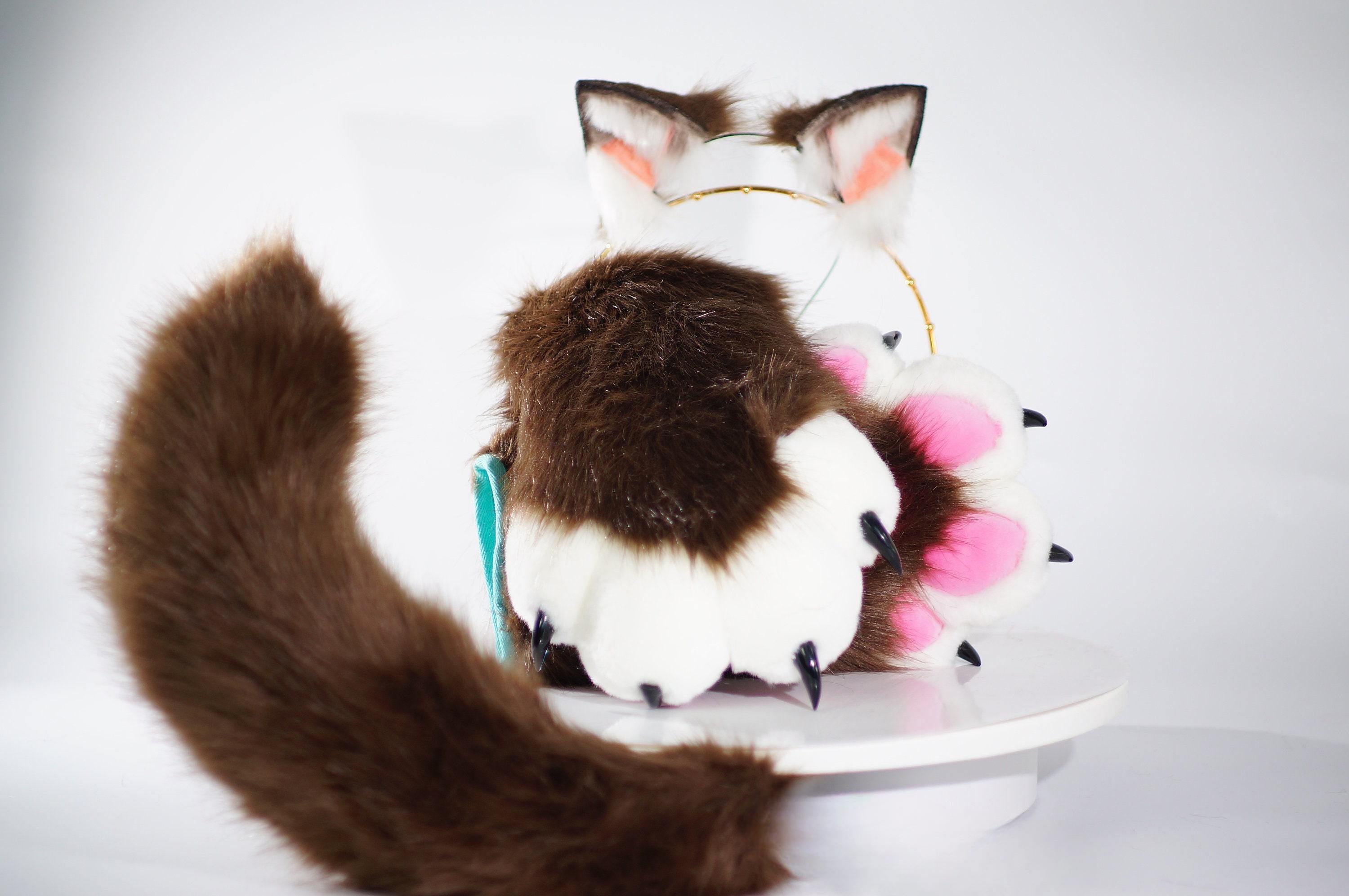 Brown Husky ear tail paw fursuit set petplay puppy cosplay set tail partial fursuit cosplay paws dog paws petplay suit custom ears