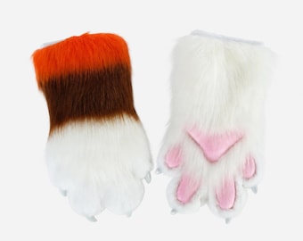 Tri-Color Corgi Paws Calico Cat Fursuit Gloves Teen Cosplayer Gear Anime Expo Outfit 3D Puffy Faux Fur Halloween Gift for furry lover