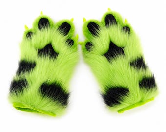 Fursuit handpaws set green alien cat gloves therian gear anime cosplay costume gloves halloween furry convention accessories
