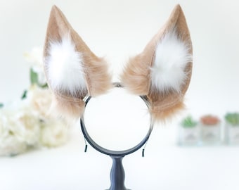 Oversized Camel Tan Fox Ears Headband | Realistic Faux Fur Kitsune Cosplay | Extra Large Animal Pet Ears for Furry & Anime Conventions