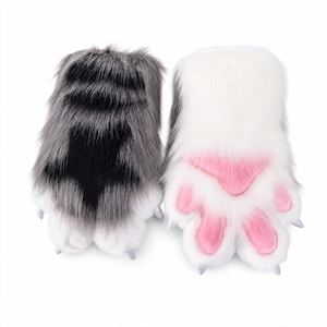 Grey Husky Fursuit Paws | Silver Fox Cosplay Gloves | Snow Leopard Faux Fur Hands | Winter Convention Outfit | 3D Puffy Mitts