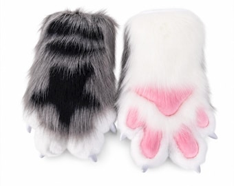 Grey Husky Fursuit Paws | Silver Fox Cosplay Gloves | Snow Leopard Faux Fur Hands | Winter Convention Outfit | 3D Puffy Mitts