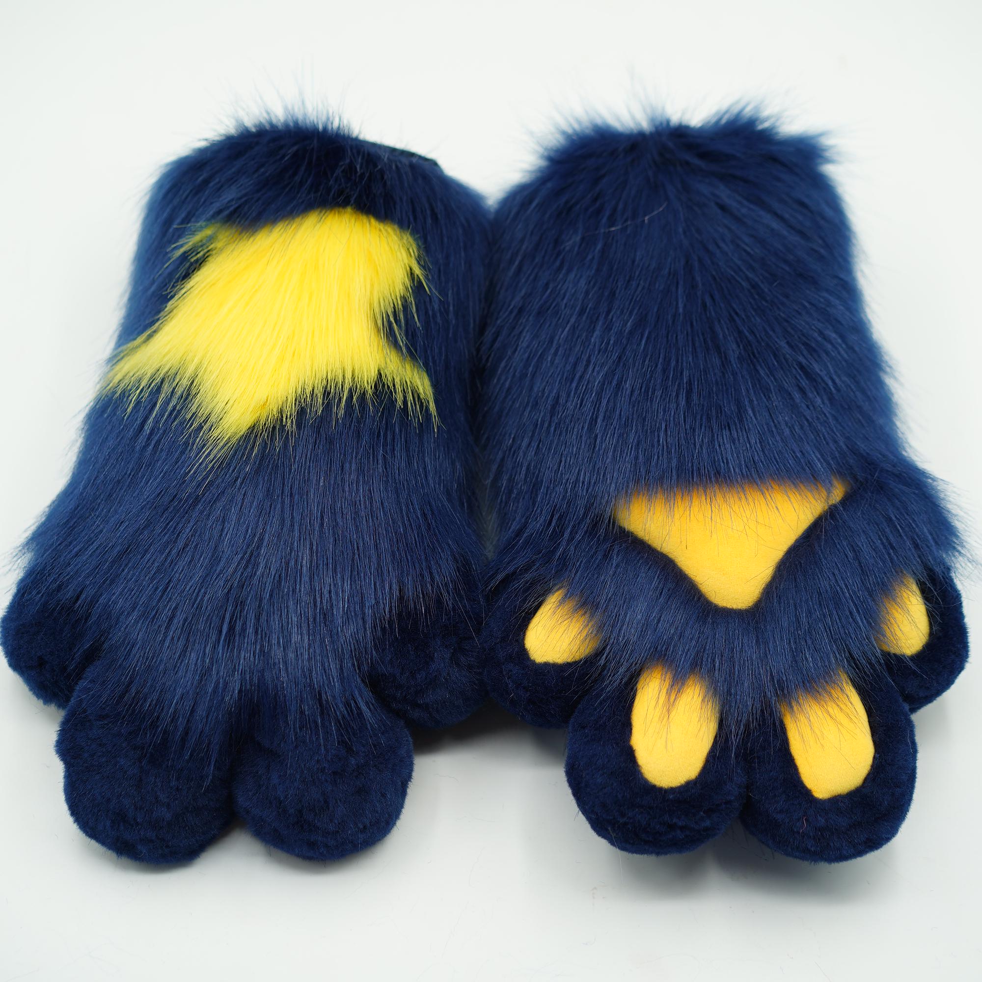 Fluffy Faux Fur Character Paws - Custom Handmade Fursuit Hands for Anime Fans, Teen Cosplayers & Convention Goers, Navy blue Furry Partial