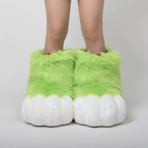 Fursuit Feet Paws Animal Paws, Elf Green and White, Furry shoes, Halloween Christmas costume accessories Petplay Animal-Themed Events