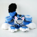 Blue Tiger Furry Full Set – Faux Fur Ears,Tail, Hand Paws and Shoes, Blue Black White Kkachi Horangi Cosplay Costume for Comic Con Halloween