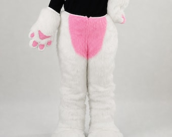 White Pink Wolf Partial Fursuit Set, Mechanical Wolf Fursuit Pants with Tail Hand and Feetpaws, Horror Games Costume cosplay wear