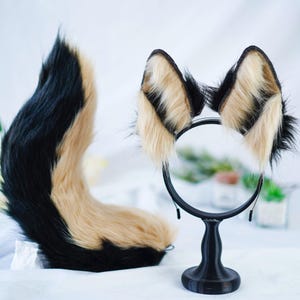 Black Camel Ears and Tail Set, Custom Furry Cosplay Set for Conventions and Christmas Halloween, Animal Costume Accessory, Pet Play