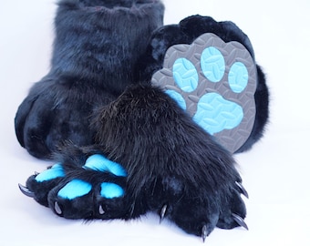 black and Tropical blue outdoor fursuit feet paws and paws,Halloween gift for kids kemono toony fursuit paws, furry shoes fox paws, petplay