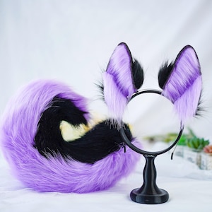 Conjunto de orejas y cola de perro de color violeta claro / Accesorios de disfraz de cosplay realistas / Disfraz de fiesta de Halloween y Navidad con temática de animales