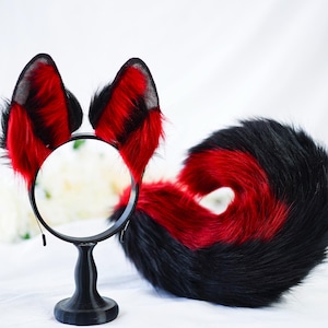 Conjunto de orejas y cola de perro pastor de color burdeos, accesorios de disfraz de cosplay realistas, disfraz de Halloween y Navidad para fiestas con temática de animales