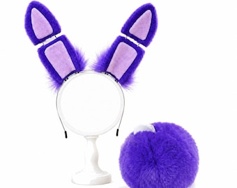 Purple Bunny Ears and Tail Set, Rabbit Ears Cosplay Accessories, Fursuit Bunny Tail, Purple Rabbit Costume, FNAF Fans Gift