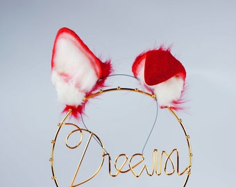 Red shepherd ear and tail set faux fur ear puppy tail and ear set anime cosplay petplay fox ear and tail   set kittenplay cosplay