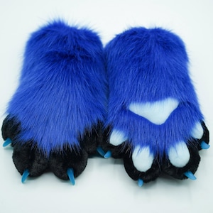 Blaue 4 - Finger Fursuit Pfoten, Fursuit Handschuhe kig Fursuit pelzige Pfoten Handschuhe Cosplay pelzige Handschuhe Tierpfoten Cosplay Pfoten