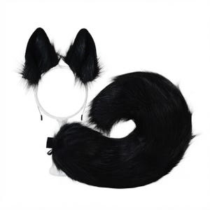 Black Puppy Ears and Tail Set, Custom Furry Cosplay Set for Conventions and Halloween, Animal Costume Accessory, Pet Play Gothic