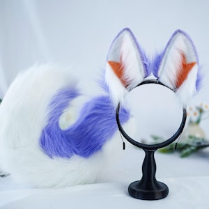 Conjunto encantador de orejas y cola de perro azul y blanco / Accesorios realistas para disfraz de cosplay / Disfraz de fiesta de Halloween y Navidad con temática animal