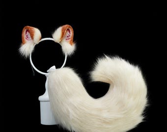 Puppy Ears headband and tail set fursuit gear anime animal costume accessories kit faux fur therian predator cosplay prop
