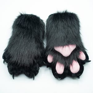 black puppy paws with Pink meat pad, furry gloves, cosplay gloves, cat paws, puppy paws, wolf paws, tiger paws, fox paws, pet play, furry