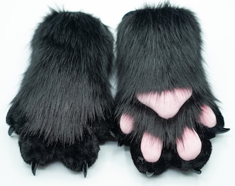 black puppy paws with Pink meat pad, furry gloves, cosplay gloves, cat paws, puppy paws, wolf paws, tiger paws, fox paws, pet play, furry