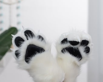 White and black paws, puffy fursuit paw, cosplay gloves,cat paws, puppy paws, wolf paws, tiger paws, fox paws, pet play, furry gloves, furry