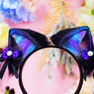 Midnight Spirit Cat Ears Faux Fur Ears dreamedgedesign Neko Ears Headband Costume Cosplay Cat Ears Pet Play Cosutme Cat Ears Headband Ears
