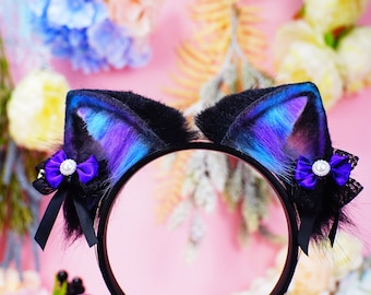 Midnight Spirit Cat Ears Faux Fur Ears dreamedgedesign Neko Ears Headband Costume Cosplay Cat Ears Pet Play Cosutme Cat Ears Headband Ears