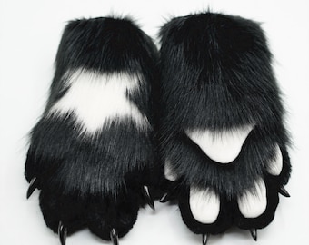 star pattern black puppy paws, furry gloves, tiger paws, fox paws, pet play, furry, cosplay gloves, cat paws, puppy paws, wolf paws