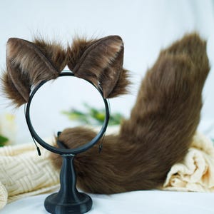 Realistic Brown Fox Ears&Tail Set | Cospaly Costume Accessories | Animal Themed Party Halloween Christmas Dress-up