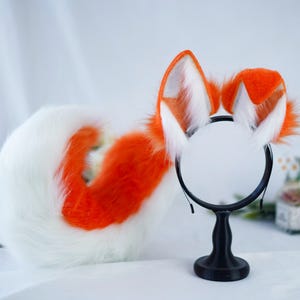 Charming Orange and White Dog Ears&Tail Set | Realistic Cospaly Costume Accessories | Animal Themed Party Halloween Christmas Dress-up
