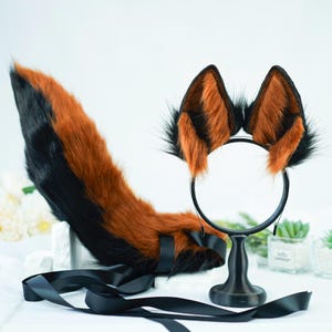 Yellow Brown & Black Dog Ears and Tail Set – Furry Animal Cosplay Ears and Tail for Fursuits, Costumes, and Cosplay Accessories