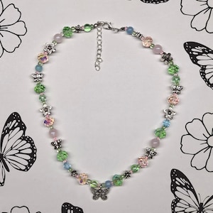 Handmade Beaded butterfly spring necklace/choker