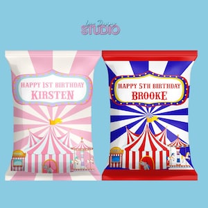 Carnival Party, Circus Party, Carnival Chip Bags, Circus Chip Bags, Carnival Treats, Circus Treats, Custom Party, Custom Snacks, Custom Chip