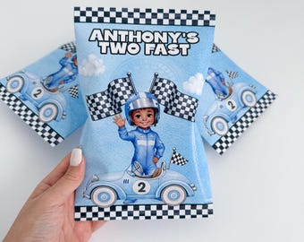 Two Fast Chip Bags, Fast One Birthday, Vintage Racing Birthday, Two Fast Party, Two Fast Party Favors, Racing Car Favors, First Lap Birthday