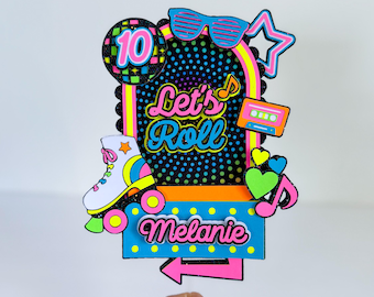 Roller Skating Cake Topper, Skate Party, Roller Disco Party, Rolling Into, Let's Roll, Neon Skate Party, Skating Cake, Neon Skate Decor