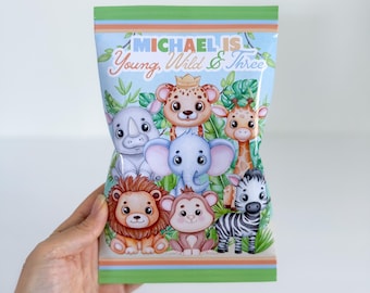 Safari Chip Bags, Wild One Chip Bags, Two Wild Party, Young Wild & Three Party, Chip Bags, Birthday Party Favors, Party Treats, Safari Party