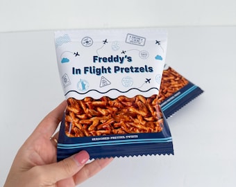 Custom Pretzels, Pretzel Bag, Baby Shower Pretzels, Personalized Pretzels, Travel Party, Event Branding, Flight Pretzels, Travel Baby Shower