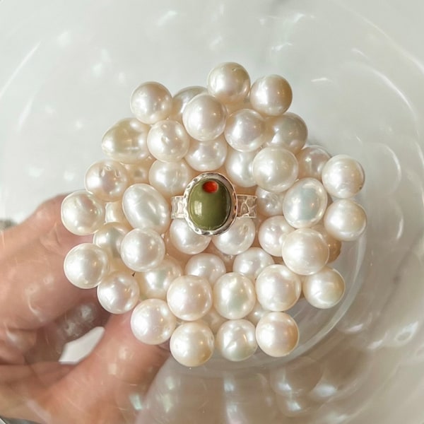 Silver Martini Olive Cocktail Ring: Adjustable Statement Jewelry