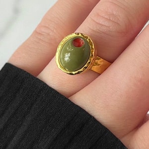 Martini Ring | Clay Olive Cocktail Ring | Gold Statement Ring