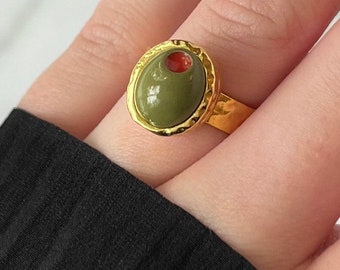 Martini Ring | Clay Olive Cocktail Ring | Gold Statement Ring