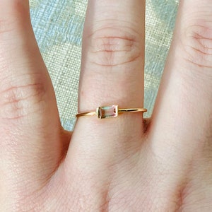 14k Gold Watermelon Tourmaline Baguette Ring (Size: 7.5)