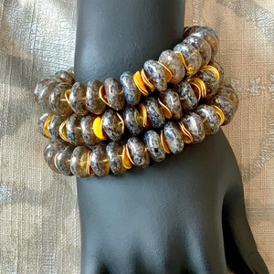 Czech Glass Champagne & Gold Beaded Bracelets