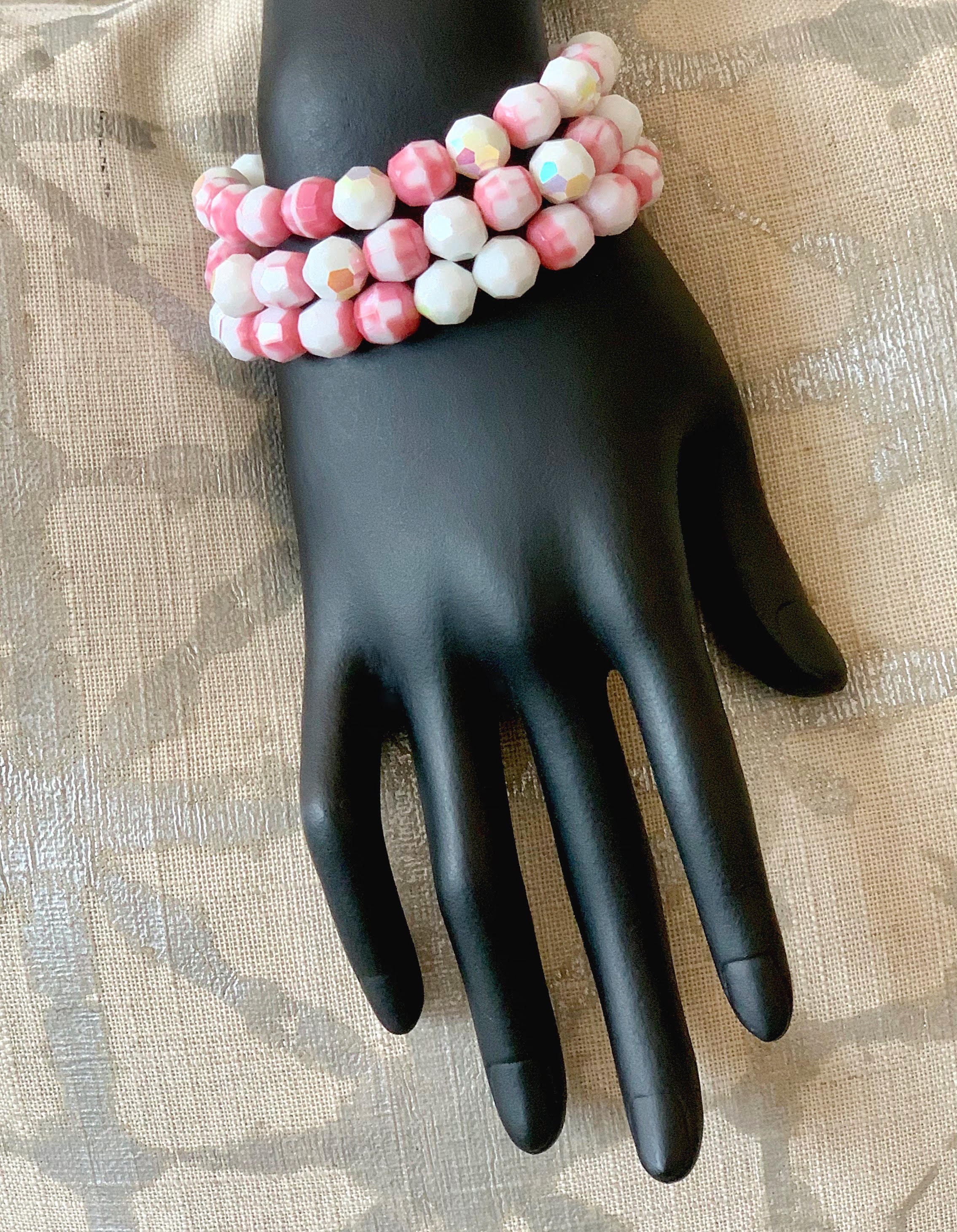 1950s Vintage Pearl, Pink Glass and Rhinestone Bracelet - Etsy