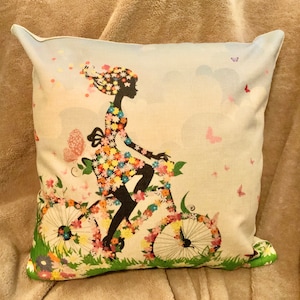 Bicycle Girl  Decorative Pillow Cover