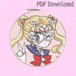 Sailor Moon Cross Stitch Pattern Embroidery PDF Printable Download Kawaii Anime Manga