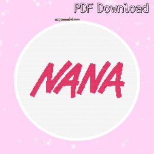 NANA Logo across Stitch Pattern PDF Printable Download Embroidery Manga Anime Ai Yazawa
