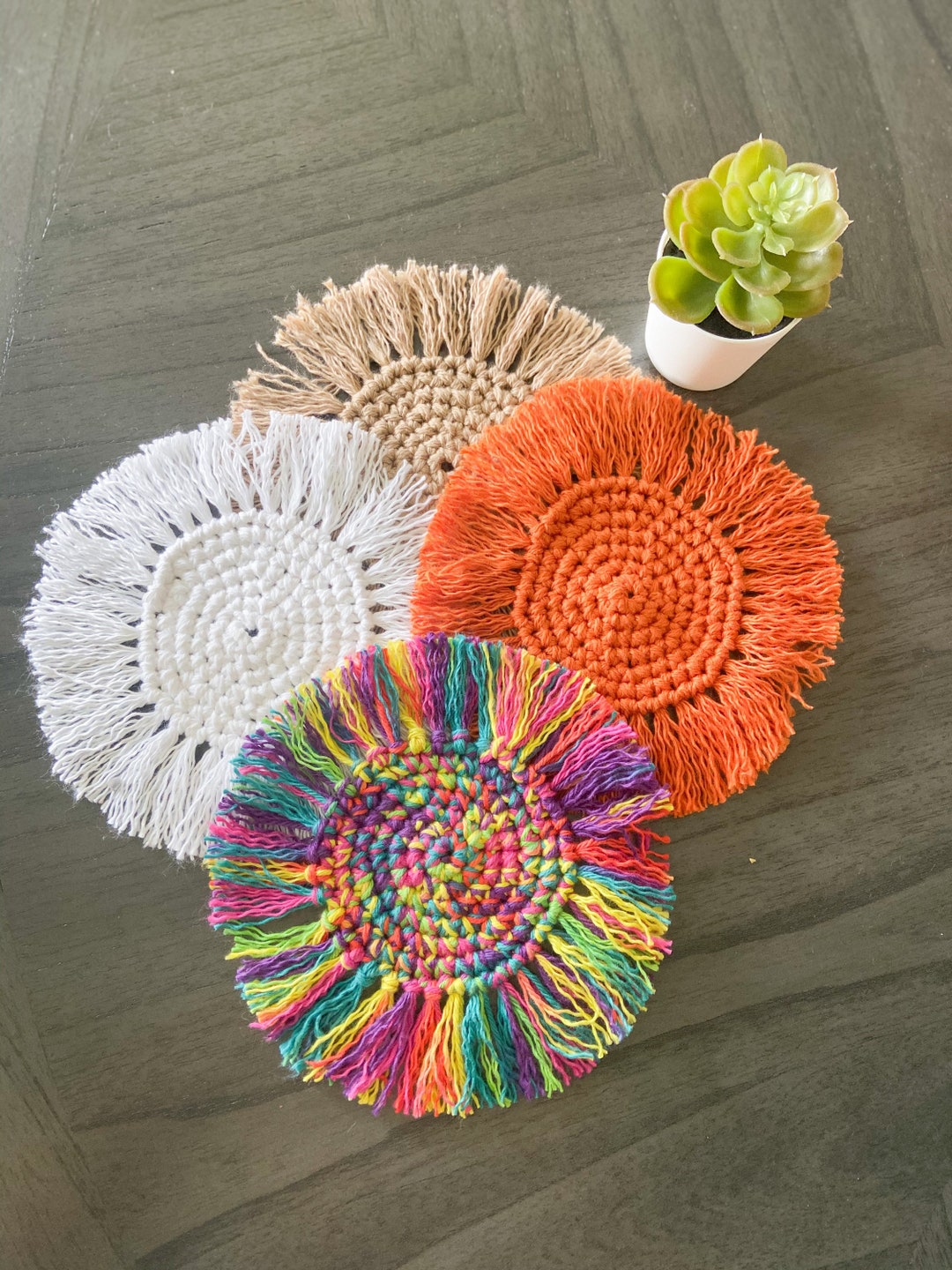 Boho Taupe Crochet Coasters/mug Rug Etsy