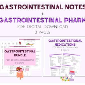Gastrointestinal System & Diseases, GI Nursing Notes, Pharmacology Notes, Gastrointestinal Medications, Digital Download,Nursing Study Sheet
