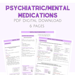 Medicamentos para saúde mental psiquiátrica, notas de estudo de farmacologia, notas de enfermagem, download digital, notas de saúde mental, guia de estudo de enfermagem