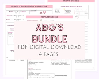 Arterial Blood Gases, Acid-Base Balance, ABG Interpretation, Nursing Study Guide, Digital Download, 20 Practice Questions