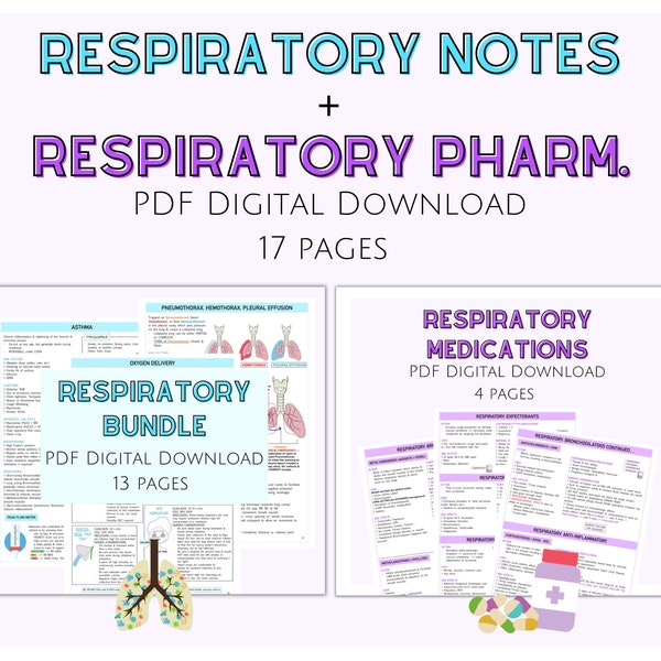 Respiratory Notes, Med Surg Bundle, Pharmacology Notes, Nursing Study Guide, Respiratory Therapist, Respiratory Medication, Digital Download