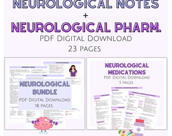 Neurological Bundle Notes, Pharmacology Bundle, Neurological Medications, Digital Download, Med Surg Notes, Medical Surgical Nursing Notes